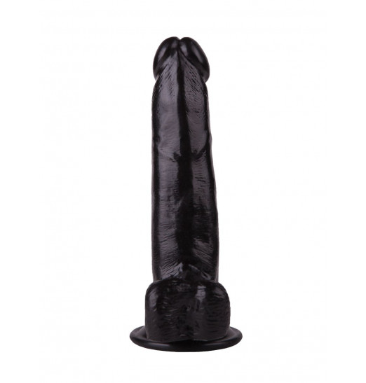 Фаллоимитатор с мошонкой на присоске чёрного цвета - 16,5 см. Фаллоимитатор с мошонкой на присоске чёрного цвета - 16,5 см.