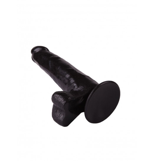 Фаллоимитатор с мошонкой на присоске чёрного цвета - 16,5 см. Фаллоимитатор с мошонкой на присоске чёрного цвета - 16,5 см.