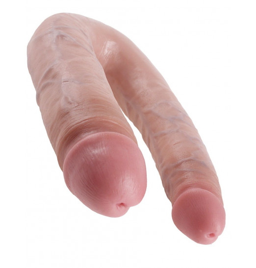Телесный двусторонний фаллоимитатор U-Shaped Large Double Trouble - 44,4 см.