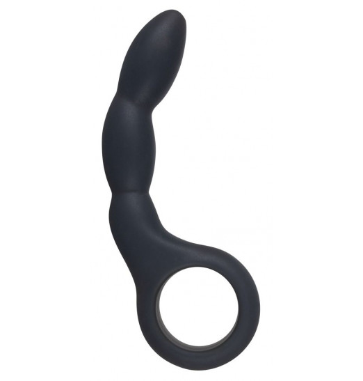 Черный ребристый анальный стимулятор - 13,5 см.