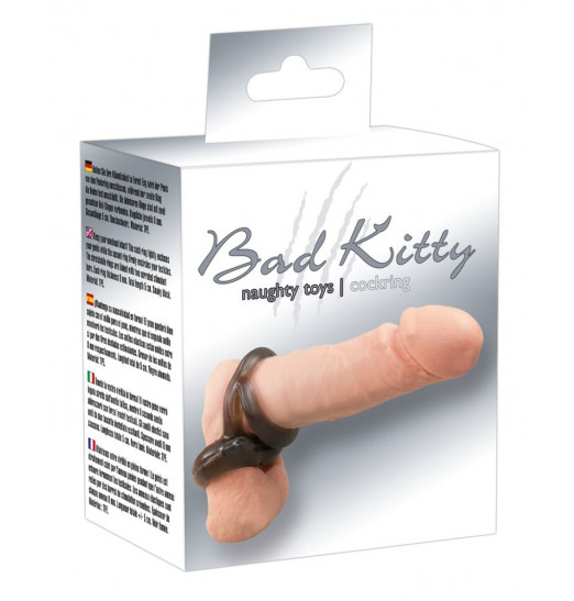 Черное эрекционное кольцо с петлёй для мошонки Bad Kitty Черное эрекционное кольцо с петлёй для мошонки Bad Kitty