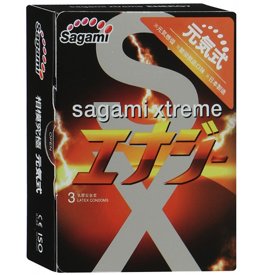 Презервативы Sagami Xtreme Energy с ароматом энергетика - 3 шт.