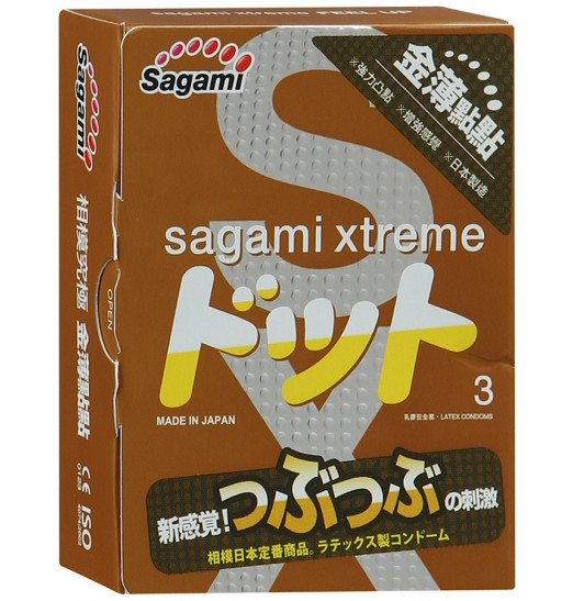 Презервативы Sagami Xtreme Feel Up с точечной текстурой и линиями прилегания - 3 шт.