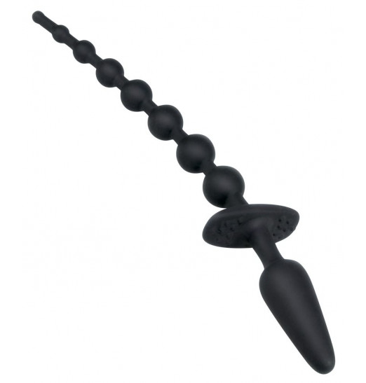 Чёрная анальная цепочка с пробочкой на конце - 32 см. Чёрная анальная цепочка с пробочкой на конце - 32 см.