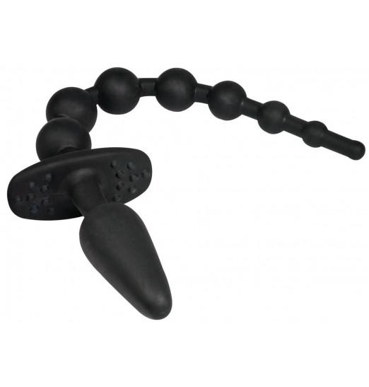 Чёрная анальная цепочка с пробочкой на конце - 32 см. Чёрная анальная цепочка с пробочкой на конце - 32 см.