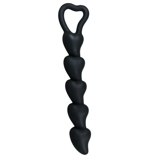 Чёрная анальная цепочка с звеньями-сердечками Black Velvet - 18,5 см.