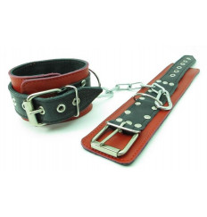 Красно-чёрные наручники из натуральной кожи