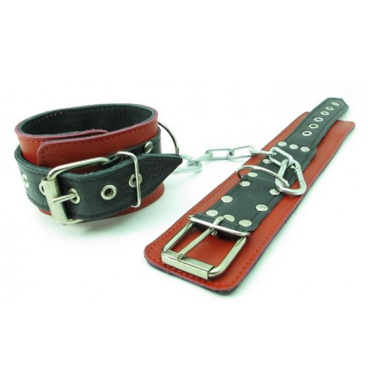 Красно-чёрные наручники из натуральной кожи