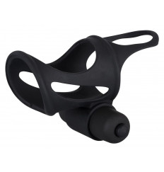 Чёрная насадка на пенис с вибропулей BLACK VELVETS