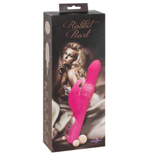 Розовый вибромассажёр с клиторальным отростком Rabbit Pearl - 26,5 см.