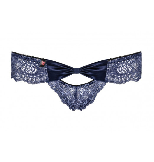 Оригинальные кружевные трусики с окошком и поясом-бантом