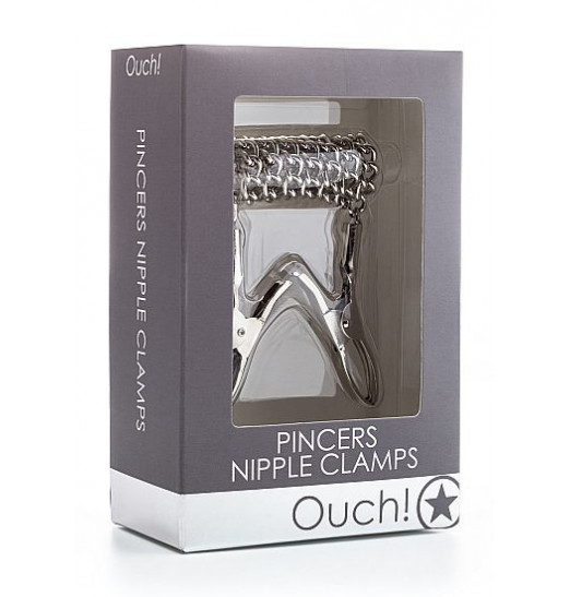 Серебристые металлические клипсы на соски с цепочкой