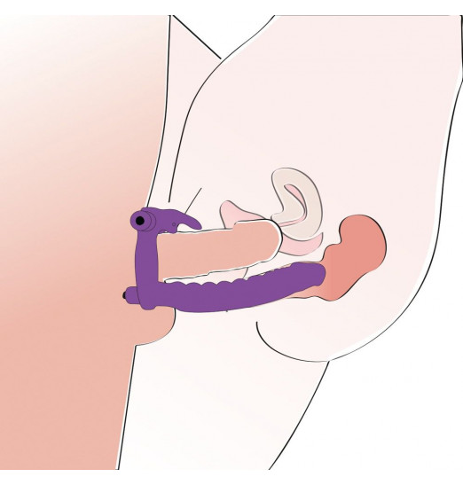 Фиолетовая насадка на пенис для двойной стимуляции Los Analos - 16 см.