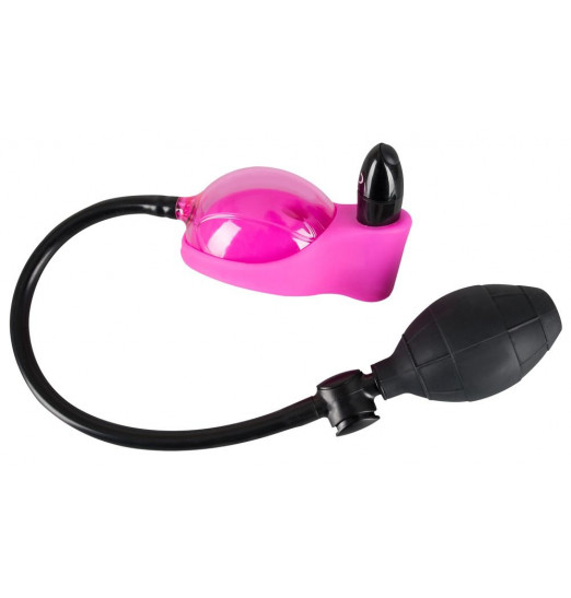 Розово-чёрная помпа с вибрацией для клитора