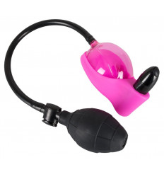 Розово-чёрная помпа с вибрацией для клитора