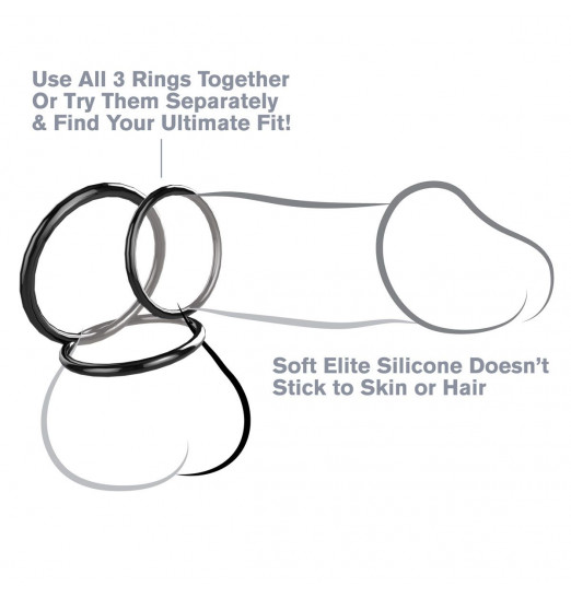 Набор из трех черных эрекционных колец Silicone 3-Ring Stamina Set