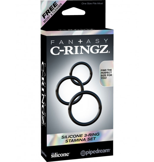 Набор из трех черных эрекционных колец Silicone 3-Ring Stamina Set