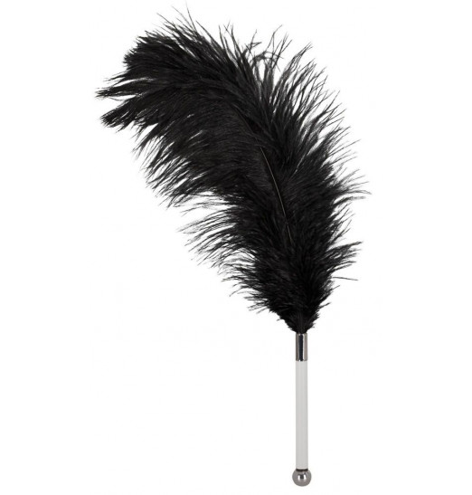 Чёрное пёрышко для щекотания на металлической ручке