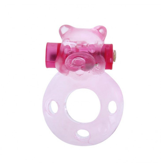 Розовое эрекционное виброкольцо с мишкой на вибропуле Розовое эрекционное виброкольцо с мишкой на вибропуле