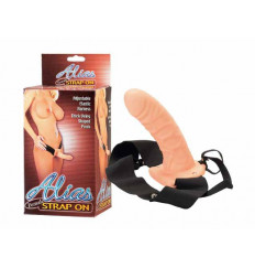 Телесный женский страпон на эластичных ремешках - 16 см.