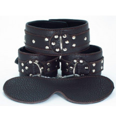 Набор БДСМ-аксессуаров из мягкой кожи черного цвета