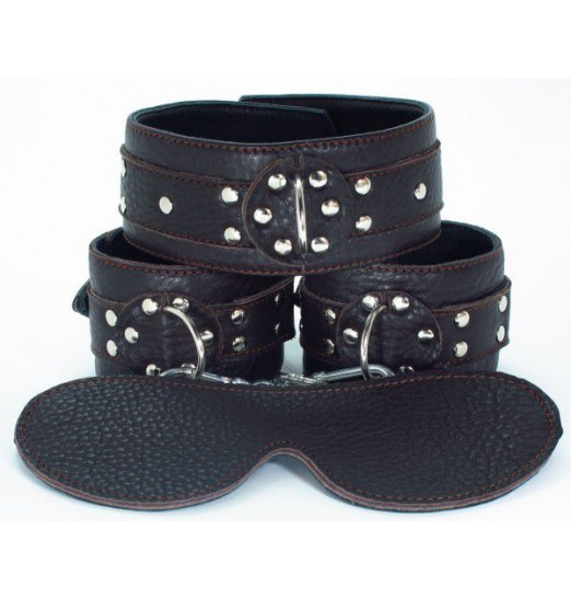 Набор БДСМ-аксессуаров из мягкой кожи черного цвета