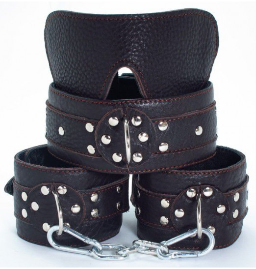 Набор БДСМ-аксессуаров из мягкой кожи черного цвета