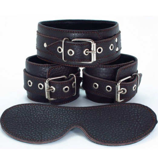 Набор БДСМ-аксессуаров из мягкой кожи черного цвета