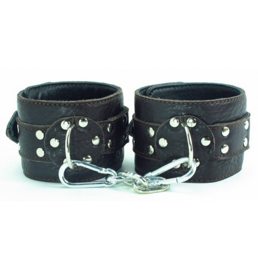 Коричневые оковы из мягкой кожи на металлической цепочке