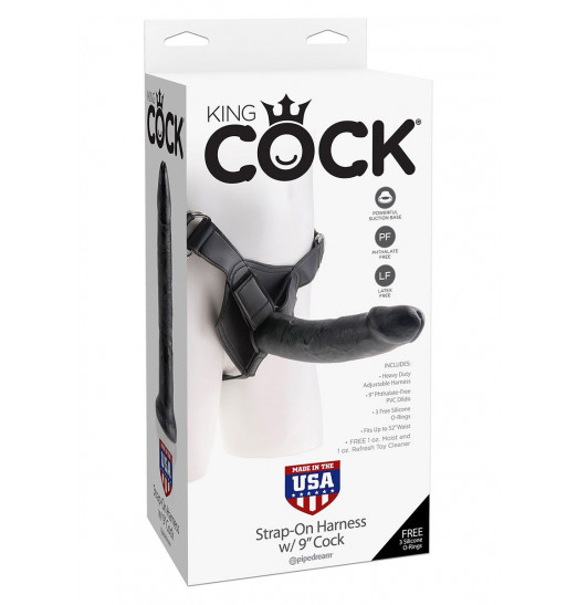 Страпон Harness со съемной чёрной насадкой King Cock 9 - 22,9 см.