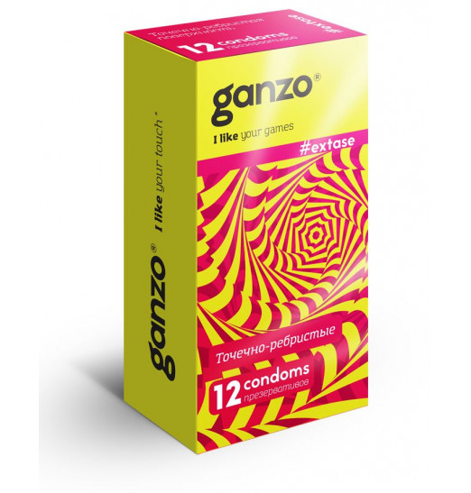 Презервативы анатомической формы с точечной и ребристой структурой Ganzo Extase - 12 шт.