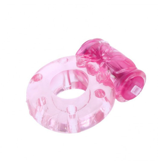 Розовое эрекционное кольцо с бабочкой на вибропуле