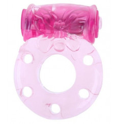 Розовое эрекционное кольцо с бабочкой на вибропуле
