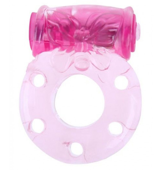 Розовое эрекционное кольцо с бабочкой на вибропуле