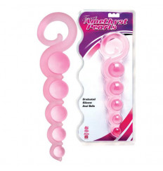 Розовая анальная цепочка из 5 шариков различного диаметра - 25,5 см.