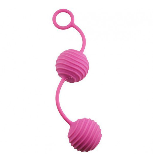 Розовые вагинальные шарики с ребристым рельефом