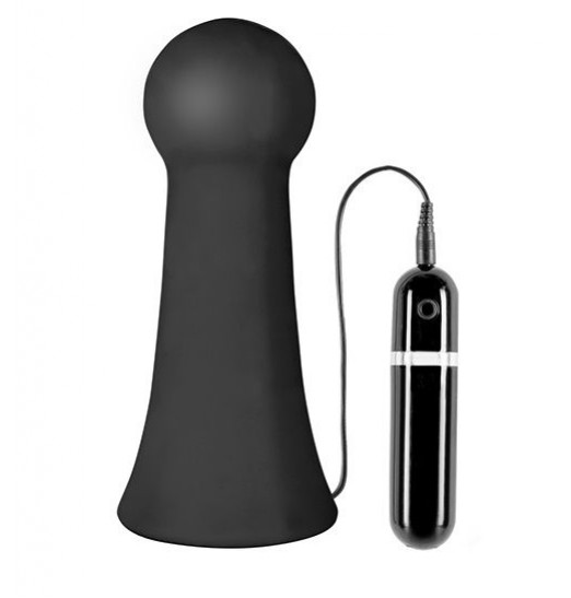 Большая чёрная вибропробка MENZSTUFF VIBRATING BUTTCRASHER BULBOUS - 20 см.
