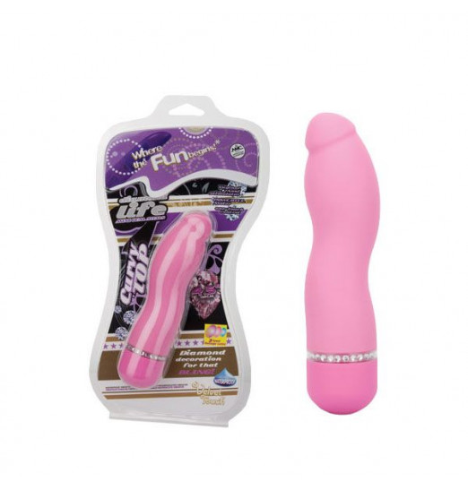 Розовый мини-вибратор с утолщённой и чуть изогнутой головкой - 12 см.