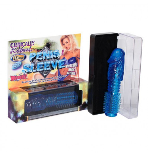 Синяя насадка-ёршик PENIS SLEEVE STRETCHABLE - 16,5 см.