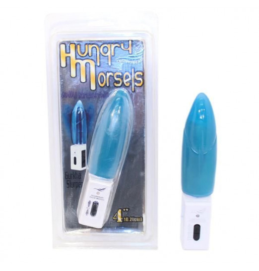 Голубой мини-вибратор с гладкой поверхностью Hungry Morsels - 15 см.