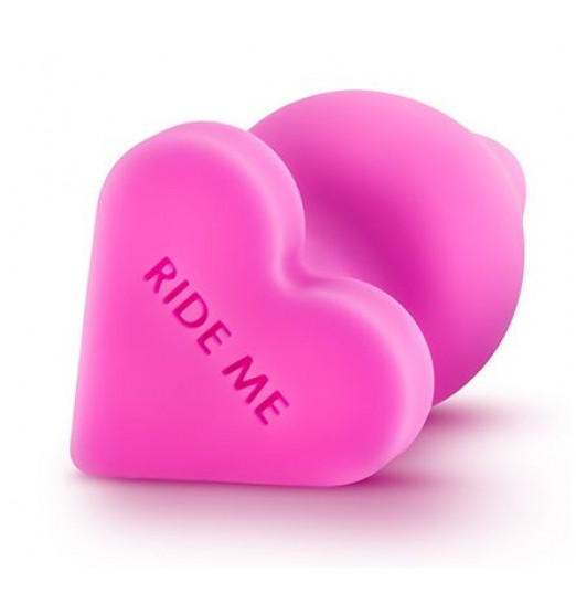 Розовый анальный плаг с основанием-сердечком RIDE ME - 10,6 см.