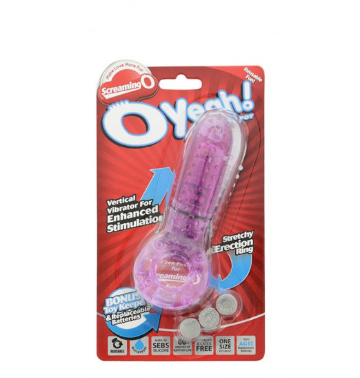 Фиолетовое эрекционное кольцо с вибрацией и пальчиком OYEAH PURPLE Фиолетовое эрекционное кольцо с вибрацией и пальчиком OYEAH PURPLE