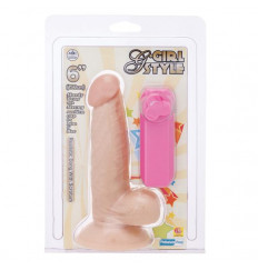 Реалистичный вибромассажёр с присоской и выносным пультом G-GIRL STYLE 6INCH VIBRATING DONG - 15,2 см.