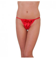 Красные трусики-стринги из кружев с пышным бантом