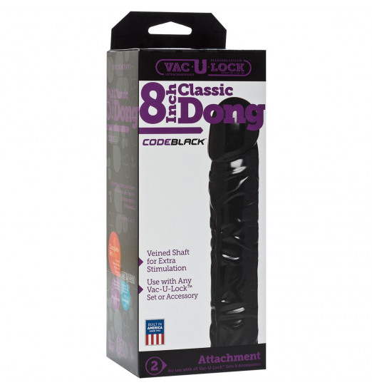 Насадка-фаллоимитатор Vac-U-Lock CodeBlack 8 Inch Classic Dong - 19,3 см.
