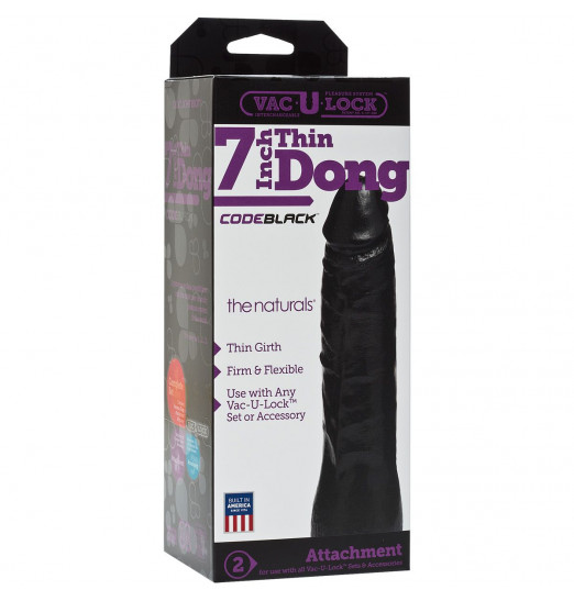 Насадка-фаллоимитатор для страпон-систем Vac-U-Lock CodeBlack 7 Inch Thin Dong - 18,3 см.