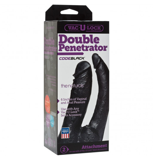 Черная насадка-фаллоимитатор для двойной стимуляции Double Penetrator - 16 см.