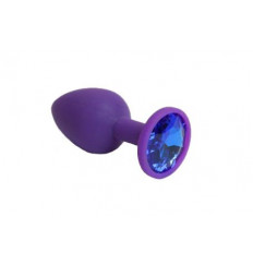 Фиолетовая силиконовая пробка с синим стразом - 7,1 см.