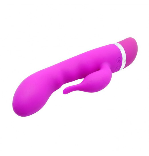 Лиловый вибратор Hilda с клиторальным отростком - 19,5 см.