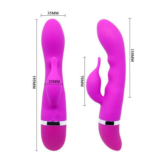 Лиловый вибратор Hilda с клиторальным отростком - 19,5 см.